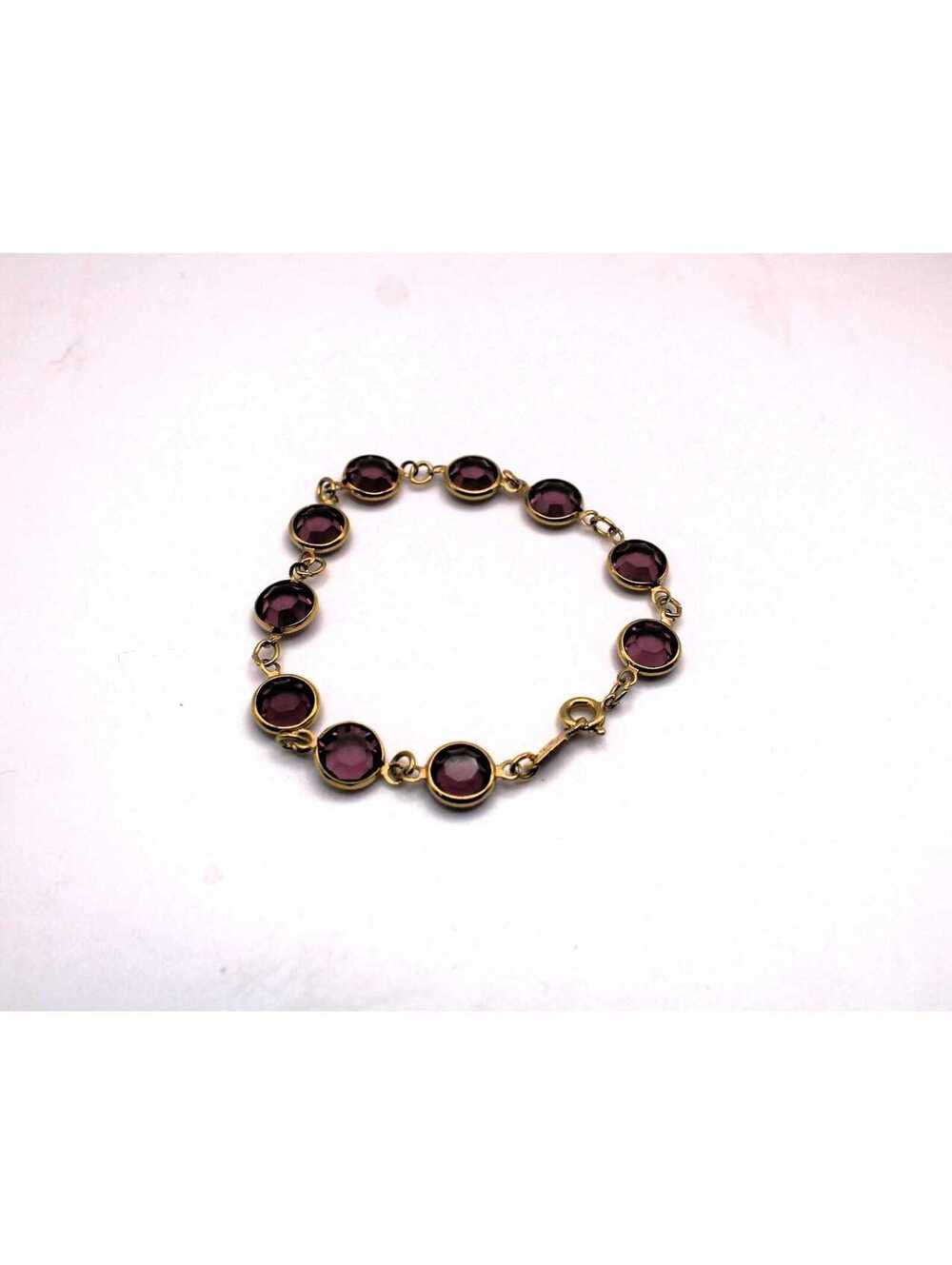 Vintage Swarovski Gold Tone Bracelet With Purple Bezel Stones & Swan Logo